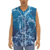 Blue Ocean Print Sleeveless Baseball Jersey