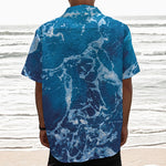 Blue Ocean Print Textured Short Sleeve Shirt