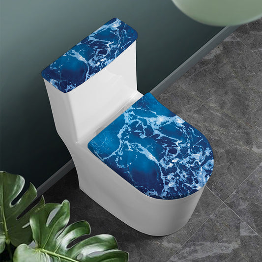 Blue Ocean Print Toilet Lid And Tank Cover Set