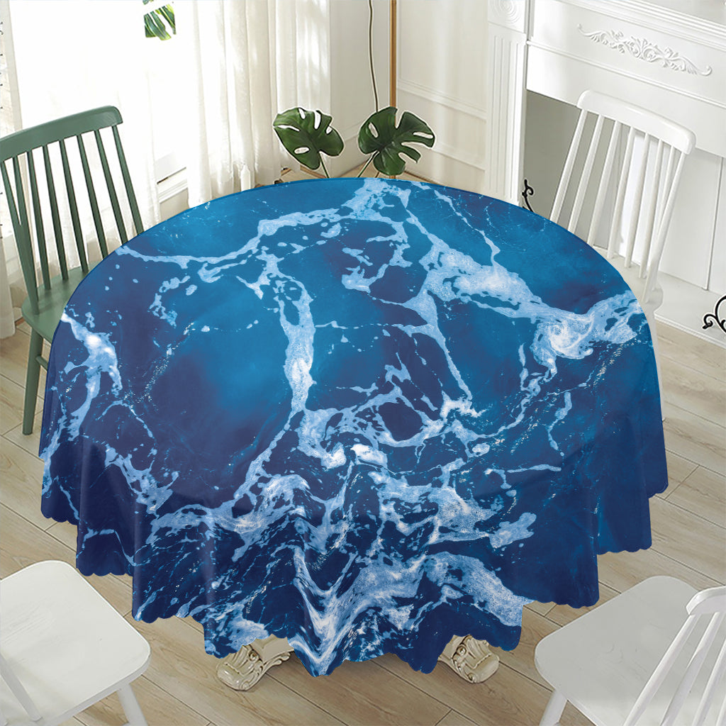 Blue Ocean Print Waterproof Round Tablecloth