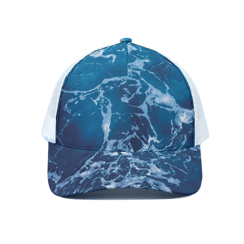 Blue Ocean Print White Mesh Trucker Cap