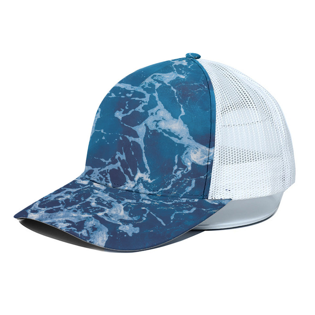 Blue Ocean Print White Mesh Trucker Cap