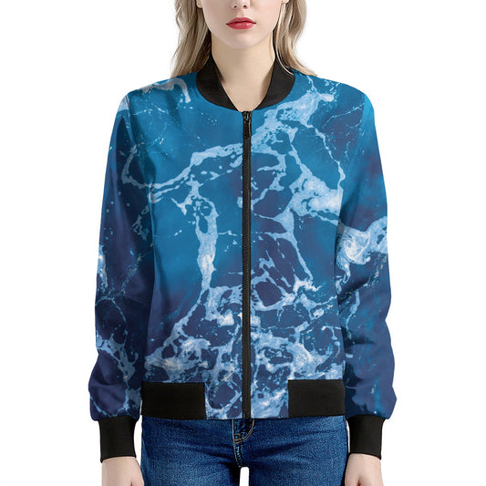 Blue Ocean Print Women's Bomber Jacket