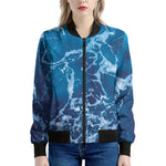Blue Ocean Print Women's Bomber Jacket