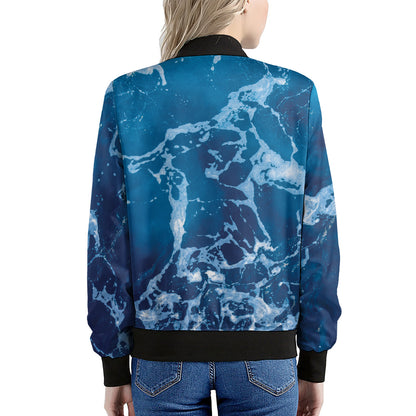 Blue Ocean Print Women's Bomber Jacket