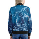 Blue Ocean Print Women's Bomber Jacket