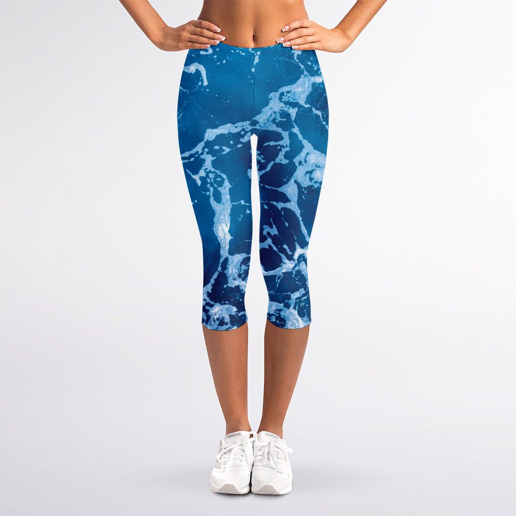 Blue Ocean Print Women's Capri Leggings