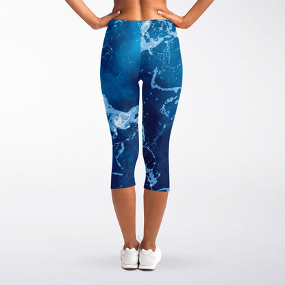 Blue Ocean Print Women's Capri Leggings