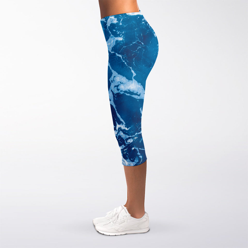 Blue Ocean Print Women's Capri Leggings