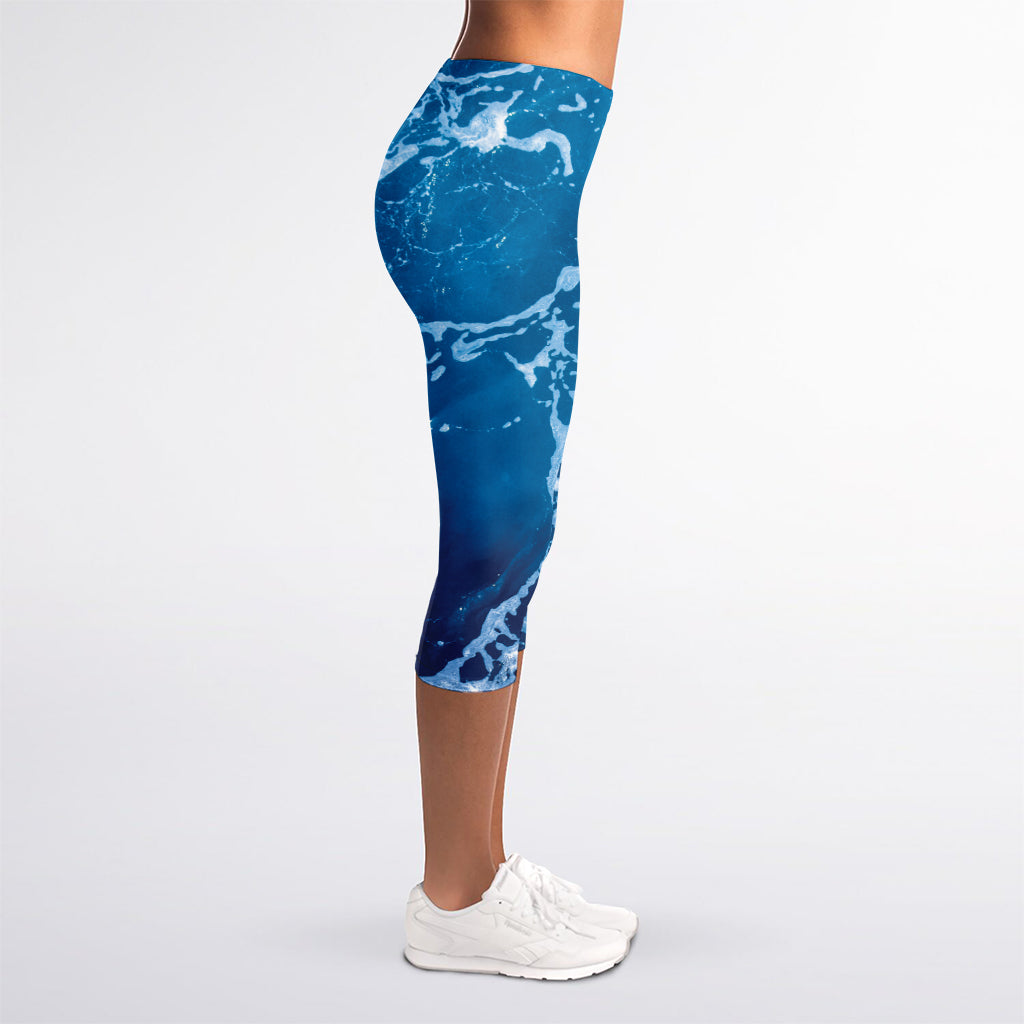Blue Ocean Print Women's Capri Leggings