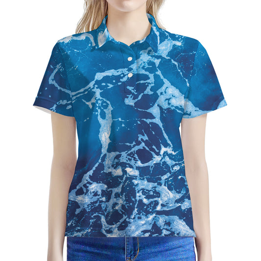 Blue Ocean Print Women's Polo Shirt