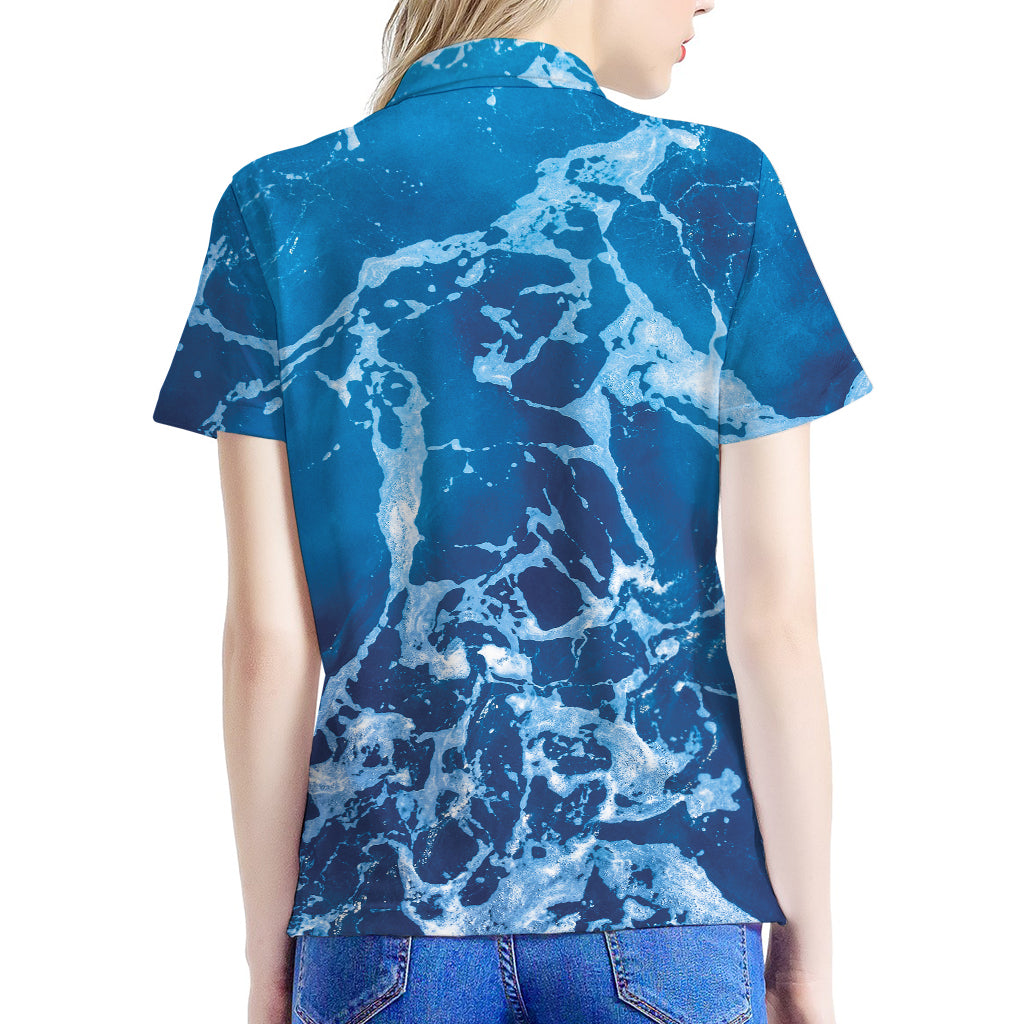 Blue Ocean Print Women's Polo Shirt
