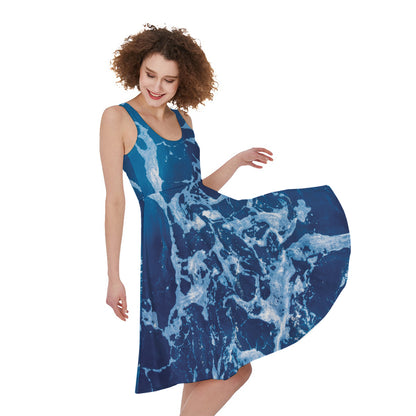 Blue Ocean Print Women's Sleeveless Dress