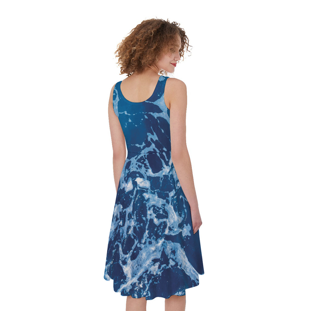Blue Ocean Print Women's Sleeveless Dress