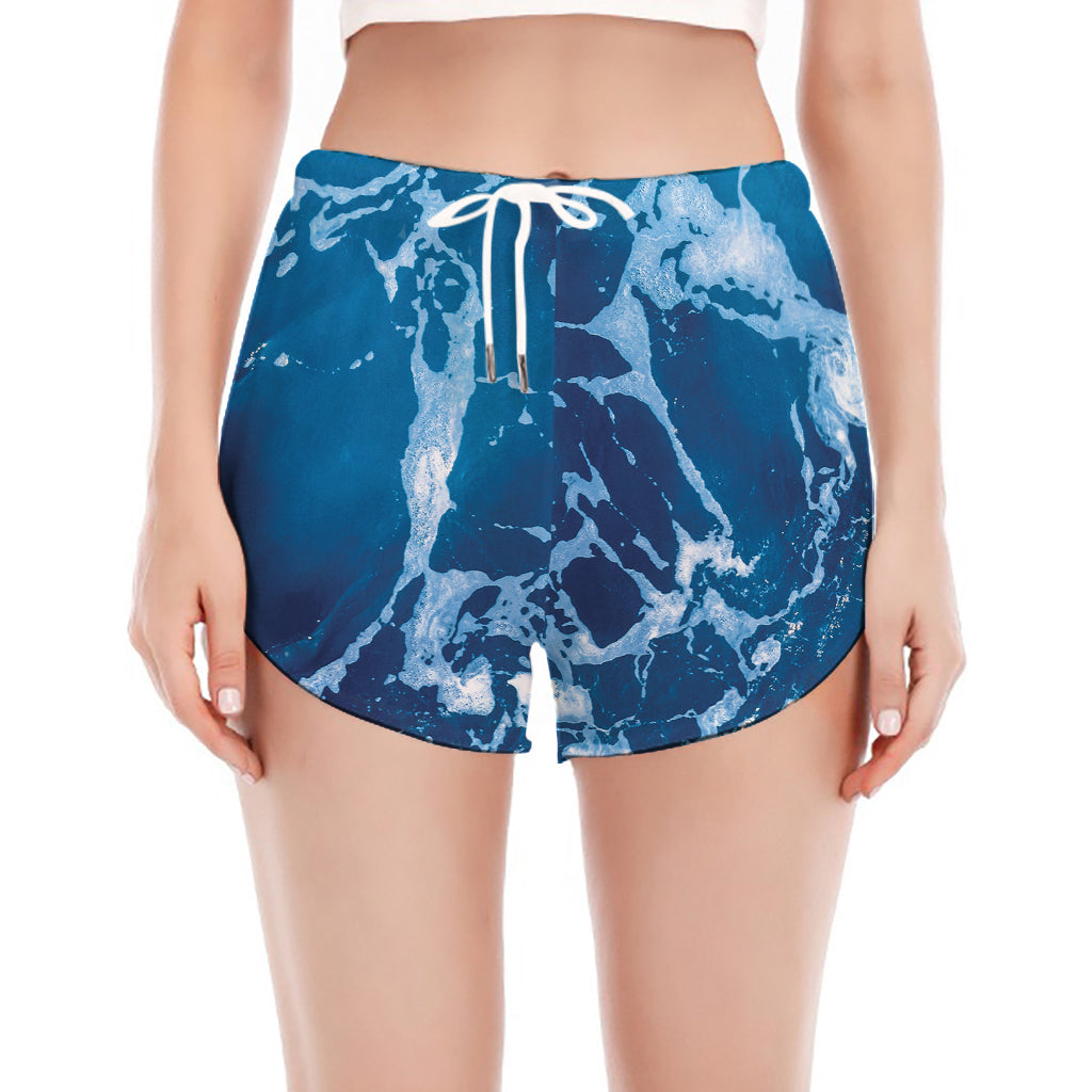 Blue Ocean Print Women's Split Running Shorts