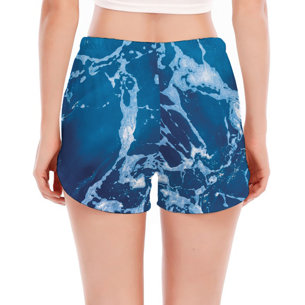 Blue Ocean Print Women's Split Running Shorts