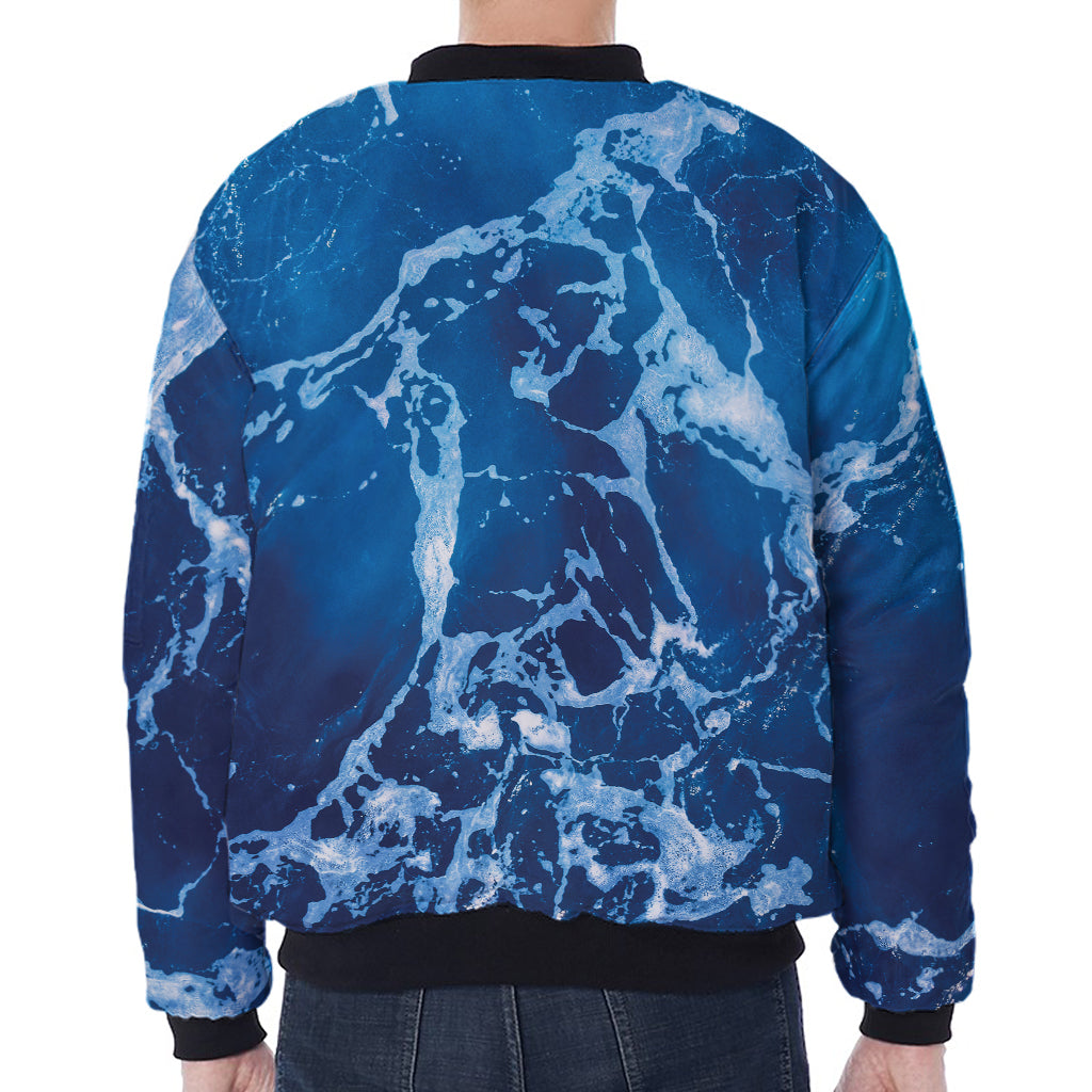 Blue Ocean Print Zip Sleeve Bomber Jacket