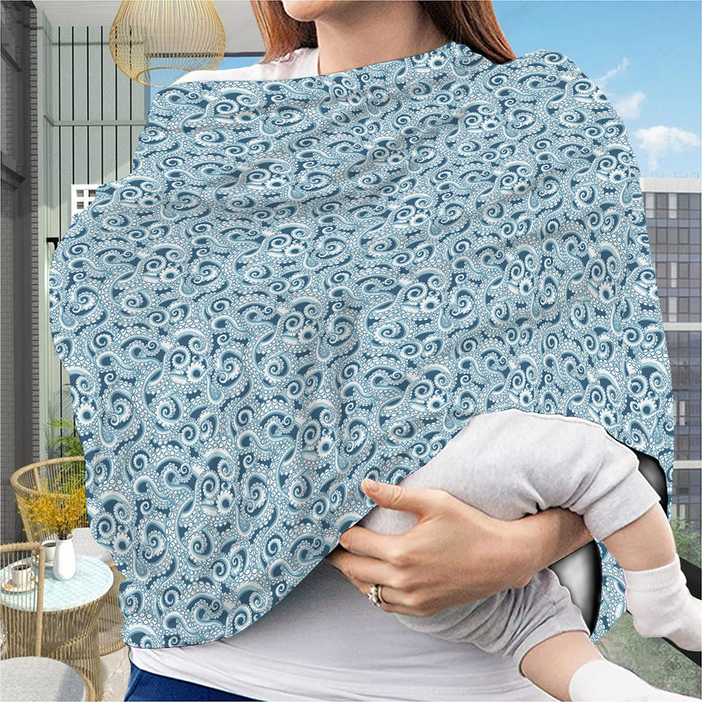 Blue Octopus Tentacles Pattern Print Baby Seat Cover