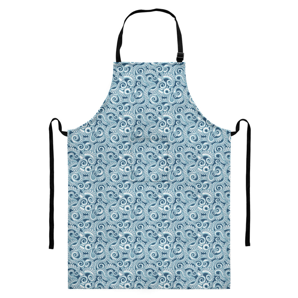 Blue Octopus Tentacles Pattern Print Bib Apron With Pocket