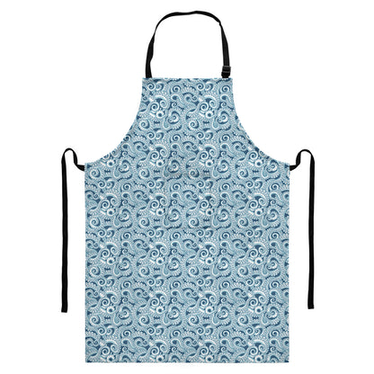 Blue Octopus Tentacles Pattern Print Bib Apron With Pocket