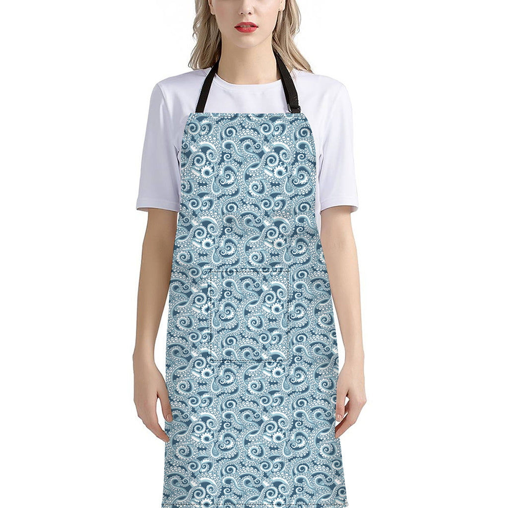 Blue Octopus Tentacles Pattern Print Bib Apron With Pocket