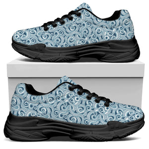 Blue Octopus Tentacles Pattern Print Black Chunky Shoes