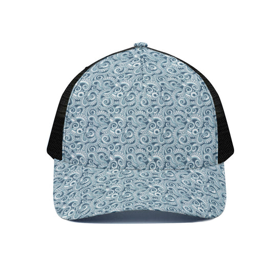 Blue Octopus Tentacles Pattern Print Black Mesh Trucker Cap