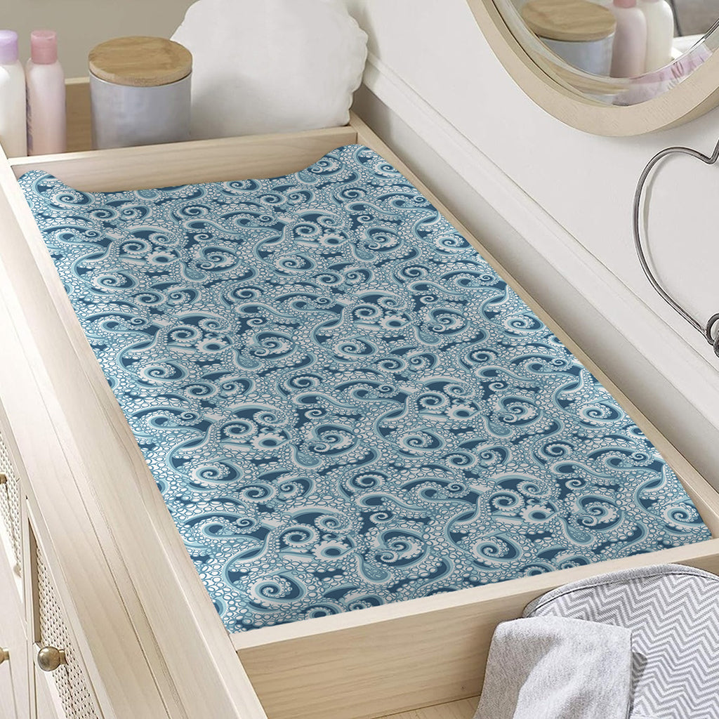 Blue Octopus Tentacles Pattern Print Changing Pad Cover