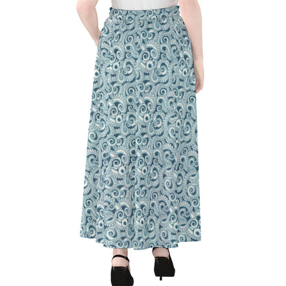 Blue Octopus Tentacles Pattern Print Chiffon Maxi Skirt