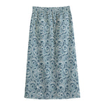 Blue Octopus Tentacles Pattern Print Cotton Front Slit Maxi Skirt