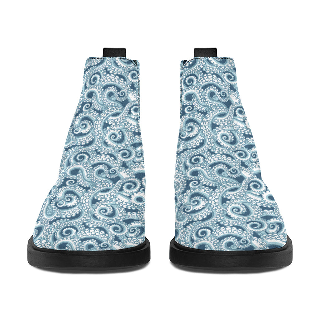 Blue Octopus Tentacles Pattern Print Flat Ankle Boots