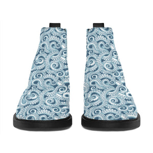 Blue Octopus Tentacles Pattern Print Flat Ankle Boots