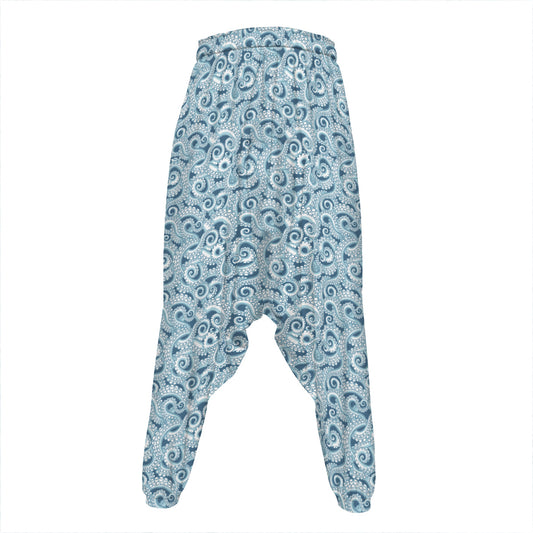 Blue Octopus Tentacles Pattern Print Hammer Pants