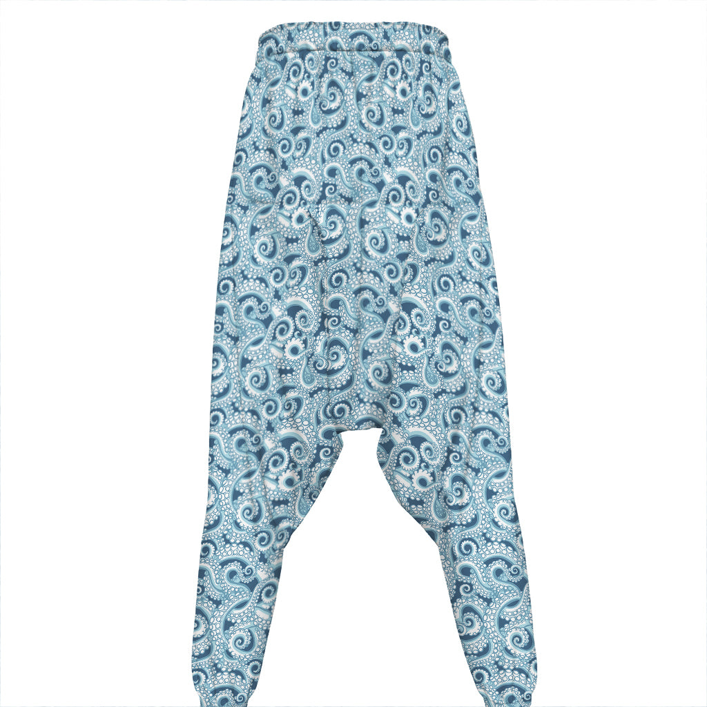 Blue Octopus Tentacles Pattern Print Hammer Pants
