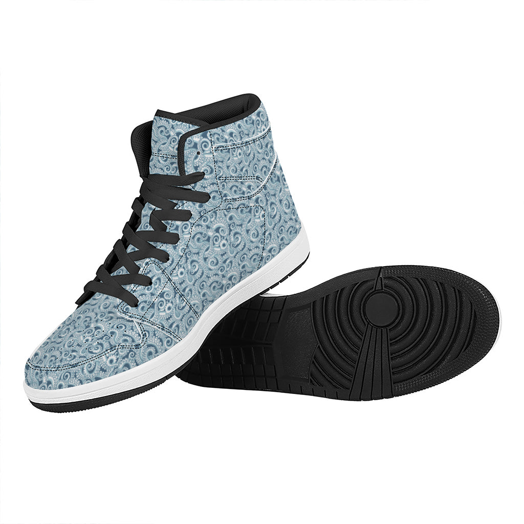 Blue Octopus Tentacles Pattern Print High Top Leather Sneakers