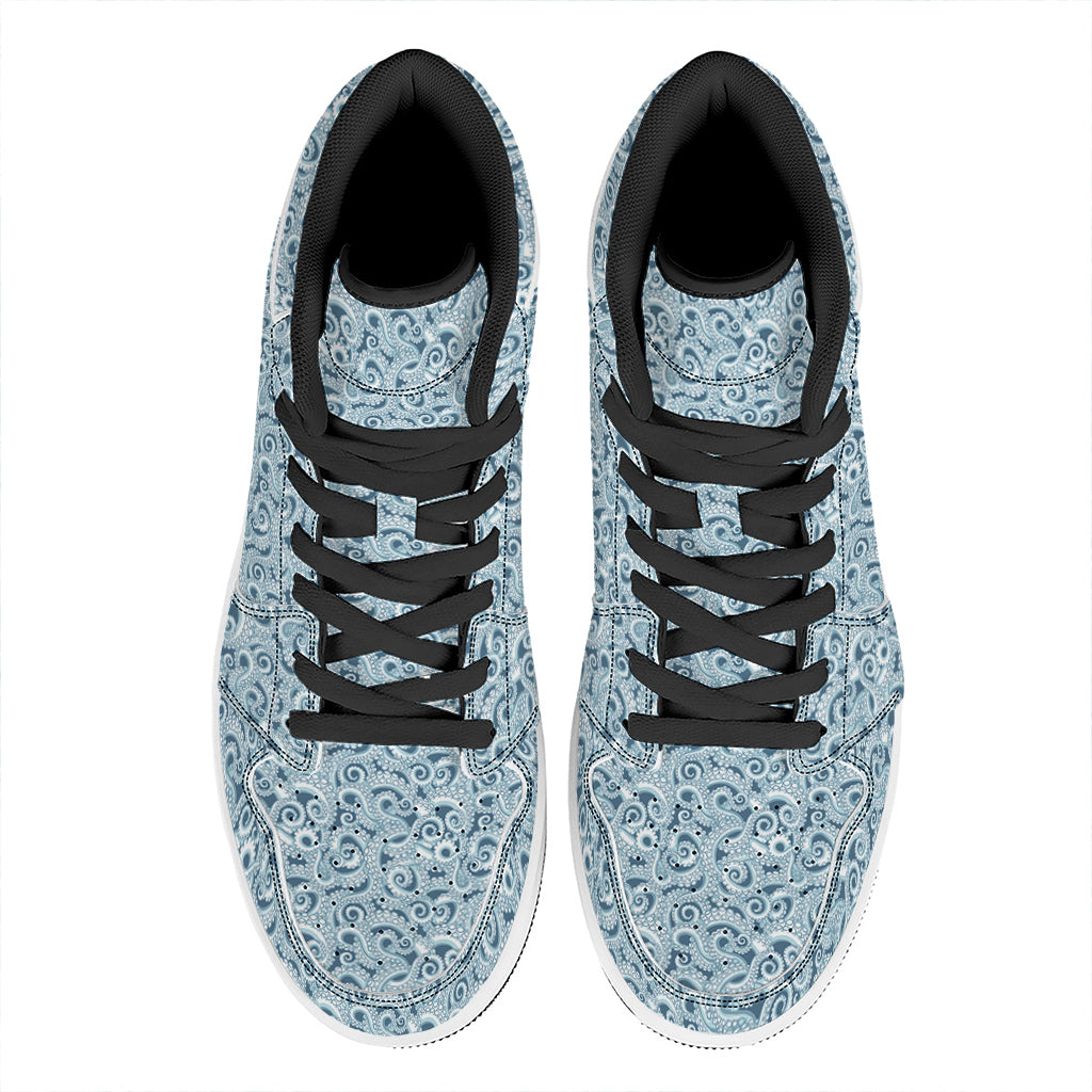 Blue Octopus Tentacles Pattern Print High Top Leather Sneakers