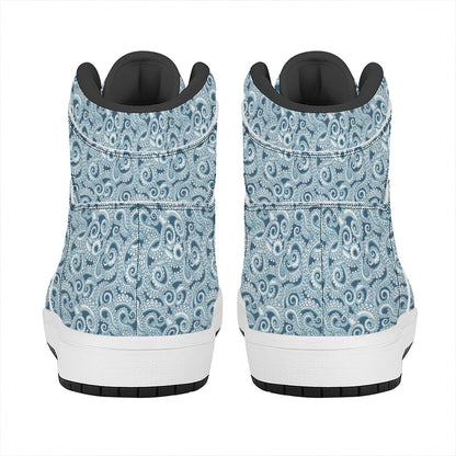 Blue Octopus Tentacles Pattern Print High Top Leather Sneakers