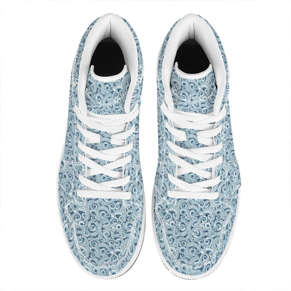 Blue Octopus Tentacles Pattern Print High Top Leather Sneakers