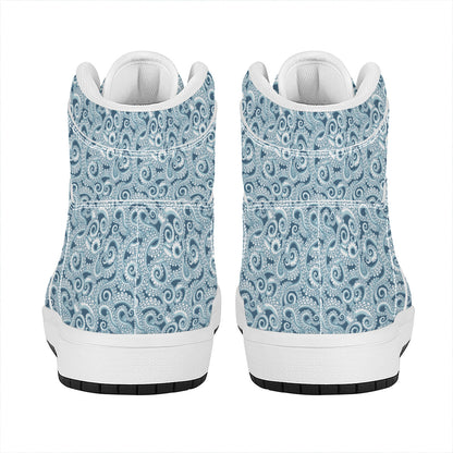 Blue Octopus Tentacles Pattern Print High Top Leather Sneakers