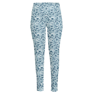 Blue Octopus Tentacles Pattern Print High-Waisted Pocket Leggings