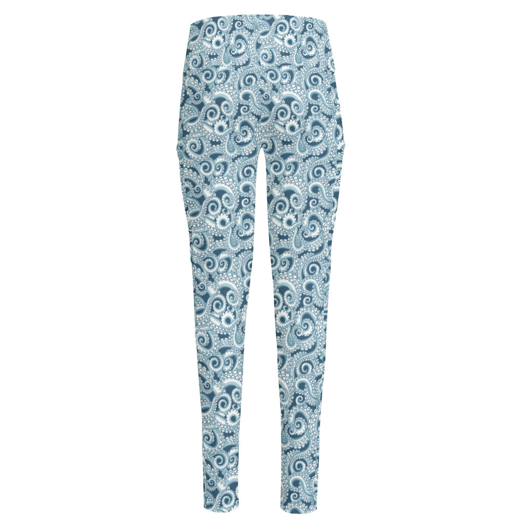 Blue Octopus Tentacles Pattern Print High-Waisted Pocket Leggings