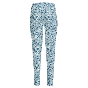 Blue Octopus Tentacles Pattern Print High-Waisted Pocket Leggings