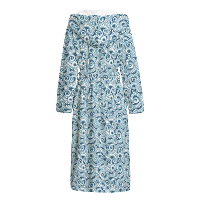 Blue Octopus Tentacles Pattern Print Hooded Bathrobe