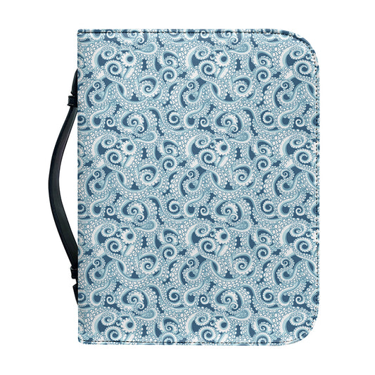 Blue Octopus Tentacles Pattern Print Leather Bible Cover