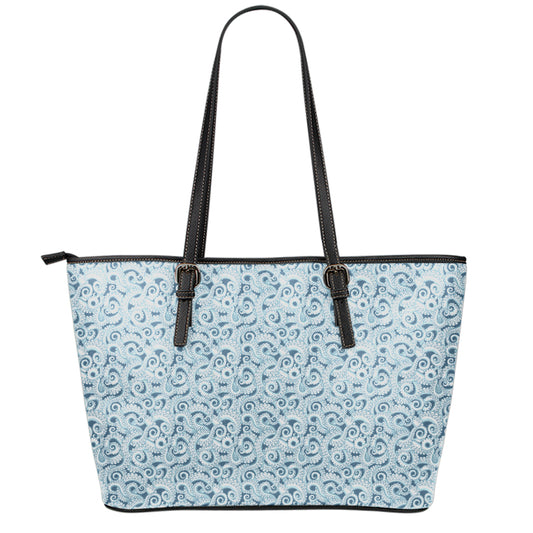 Blue Octopus Tentacles Pattern Print Leather Tote Bag
