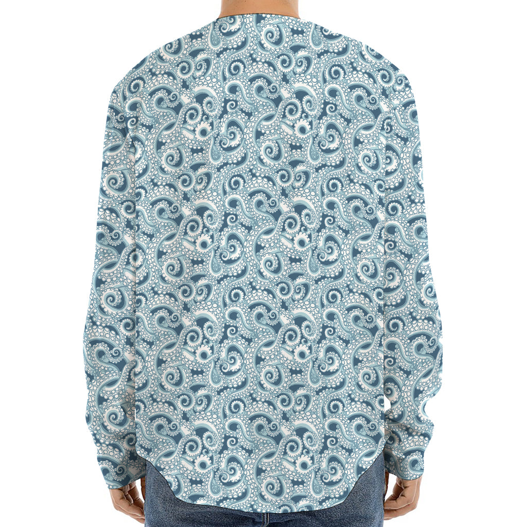 Blue Octopus Tentacles Pattern Print Long Sleeve Baseball Jersey