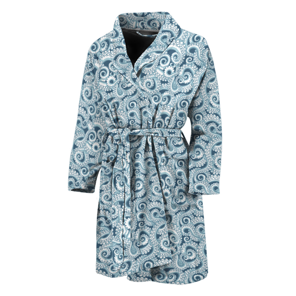 Blue Octopus Tentacles Pattern Print Men's Bathrobe