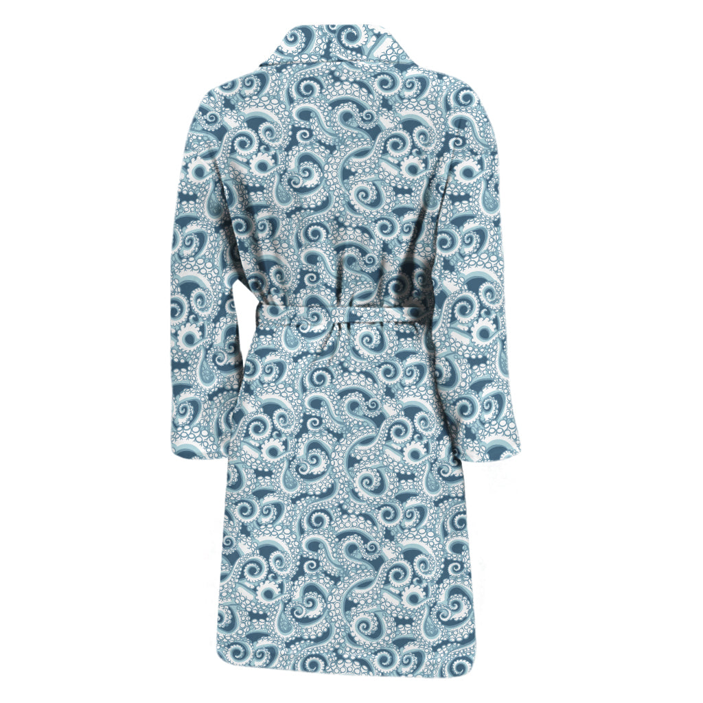 Blue Octopus Tentacles Pattern Print Men's Bathrobe