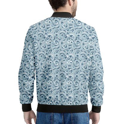 Blue Octopus Tentacles Pattern Print Men's Bomber Jacket
