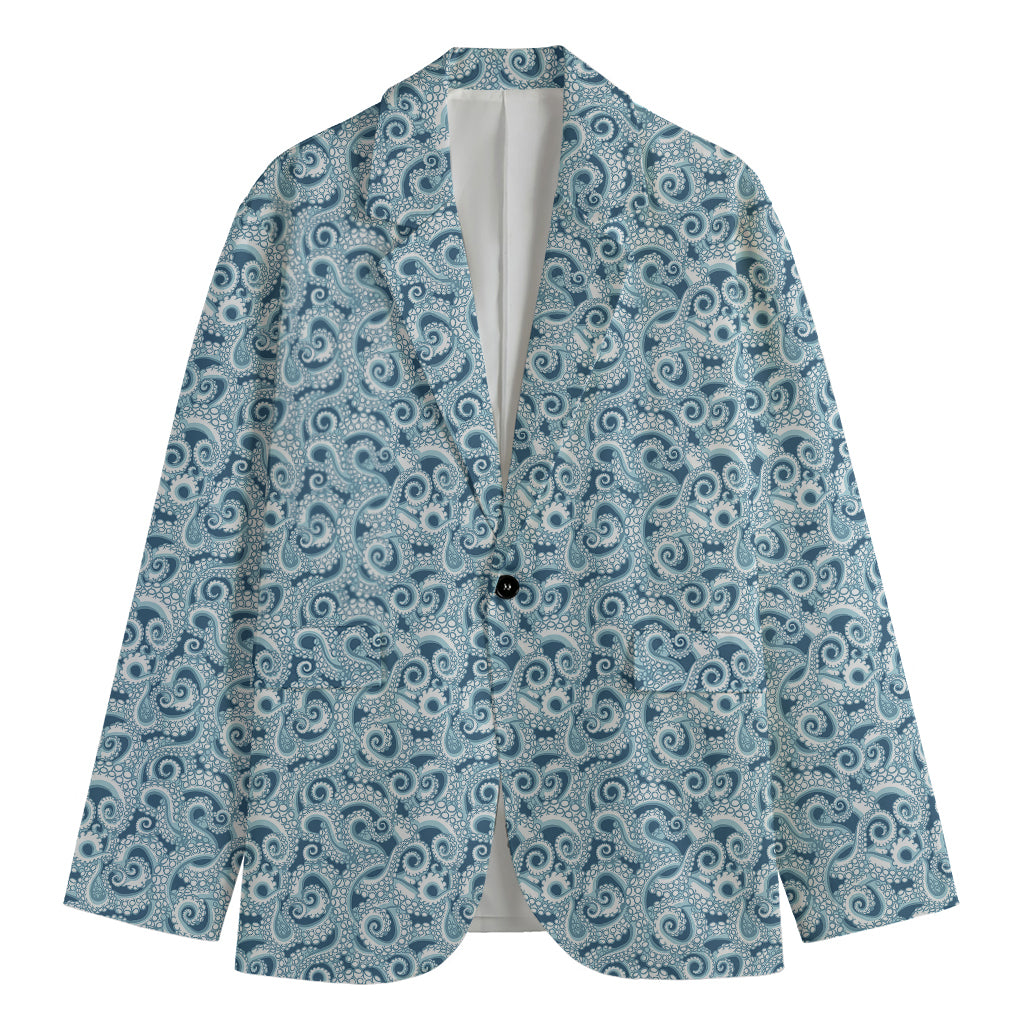 Blue Octopus Tentacles Pattern Print Men's Cotton Blazer